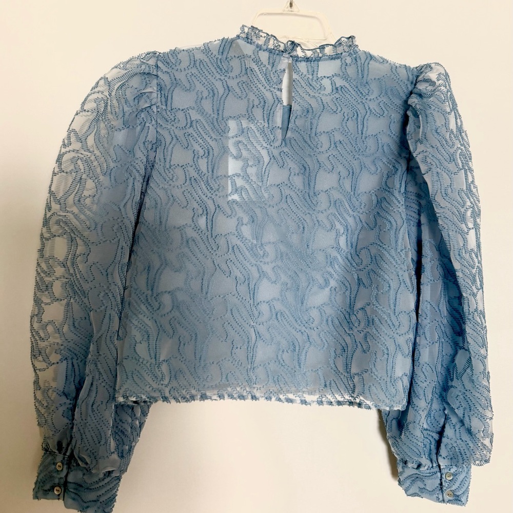 Zara Women's Light Blue Sheer Lace Blouse - Picture 5 of 9